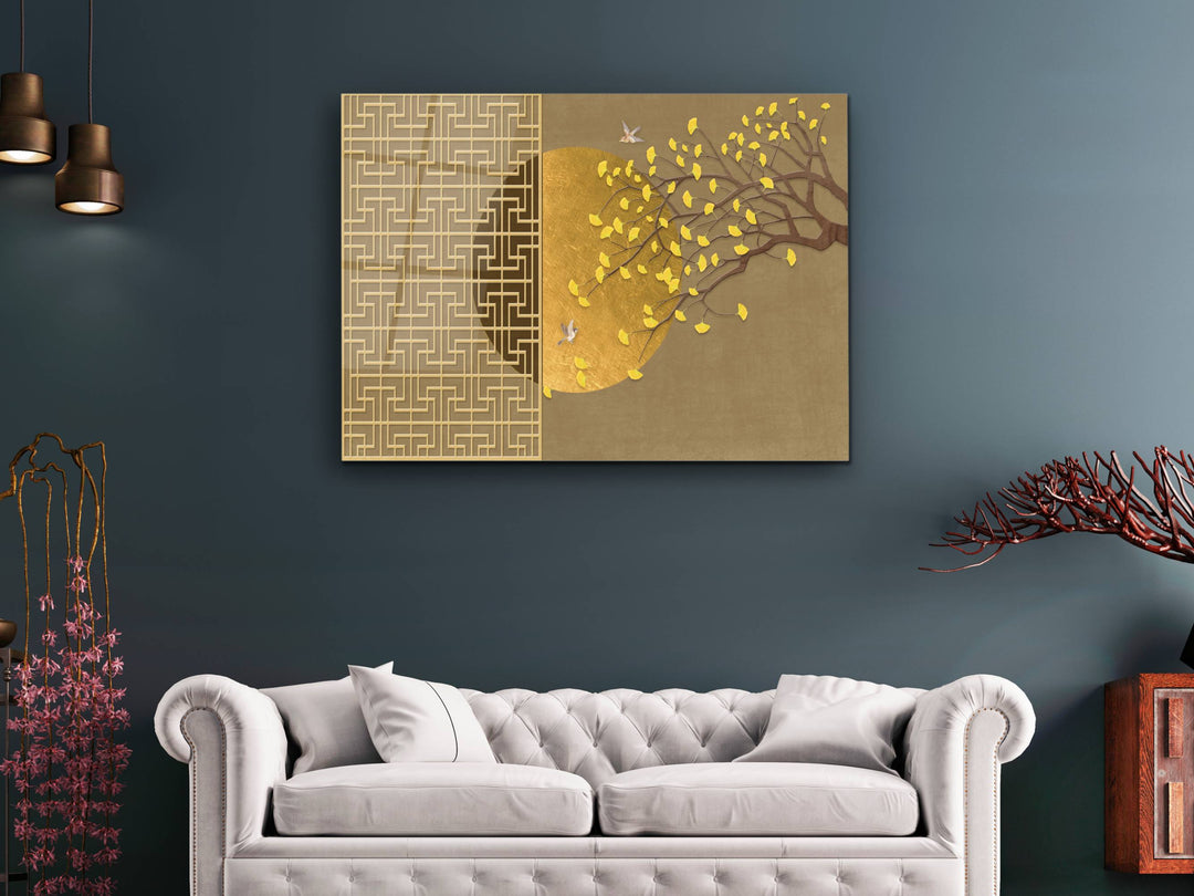 Abstract Gold Floral Glass Printing Wall Art-Home&Office Wall Decor