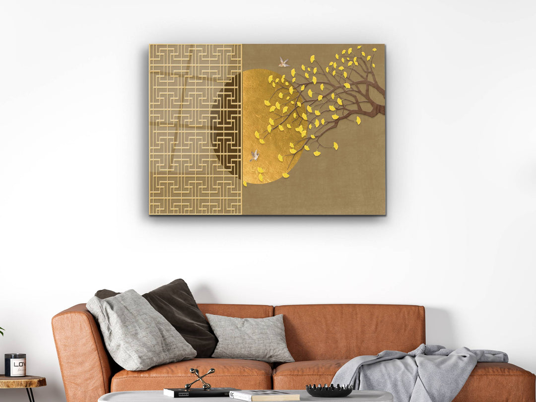 Abstract Gold Floral Glass Printing Wall Art-Home&Office Wall Decor