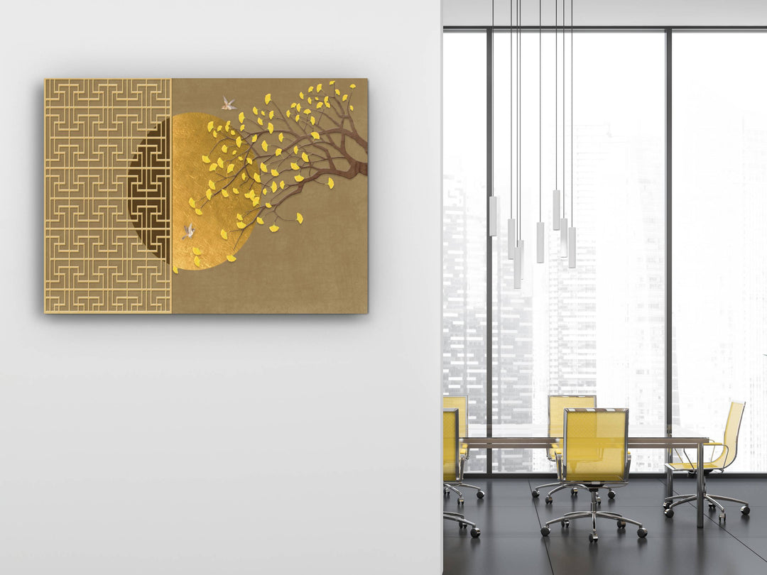 Abstract Gold Floral Glass Printing Wall Art-Home&Office Wall Decor