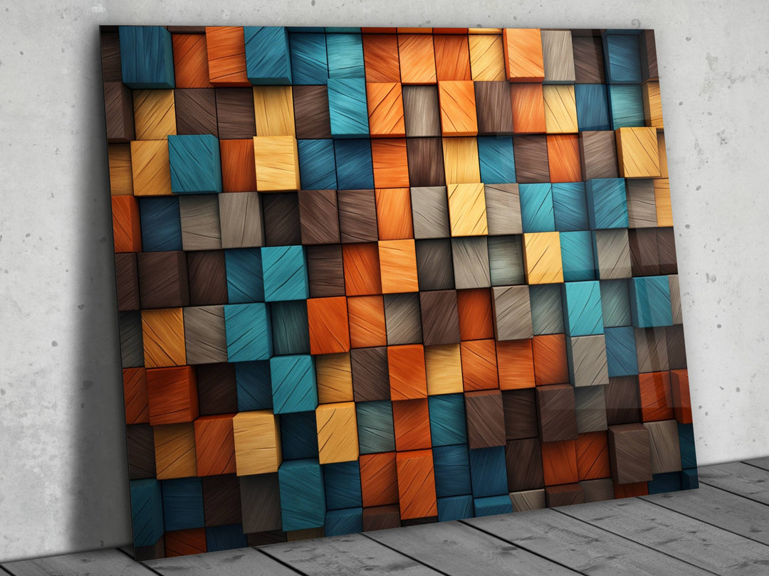 Abstract Colorful Wooden Pattern Glass Printing Wall Art- Home&Office Wall Decor