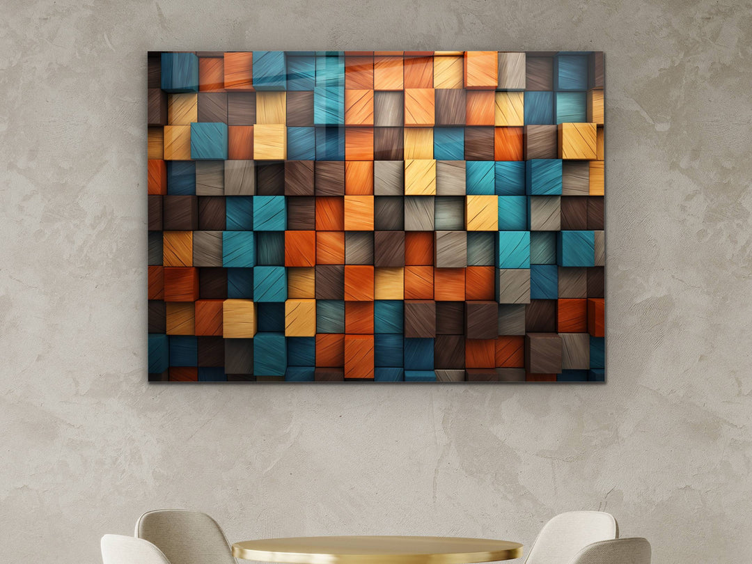 Abstract Colorful Wooden Pattern Glass Printing Wall Art- Home&Office Wall Decor