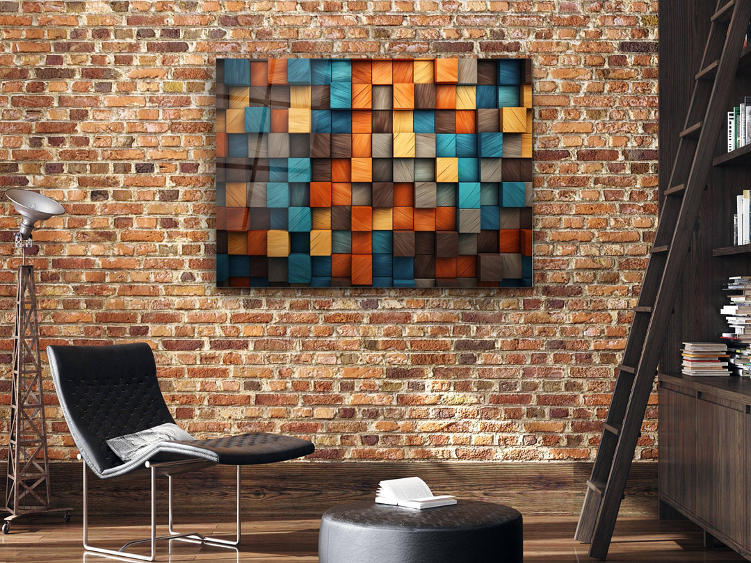 Abstract Colorful Wooden Pattern Glass Printing Wall Art- Home&Office Wall Decor