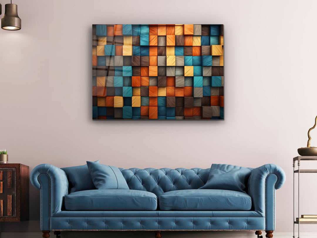 Abstract Colorful Wooden Pattern Glass Printing Wall Art- Home&Office Wall Decor