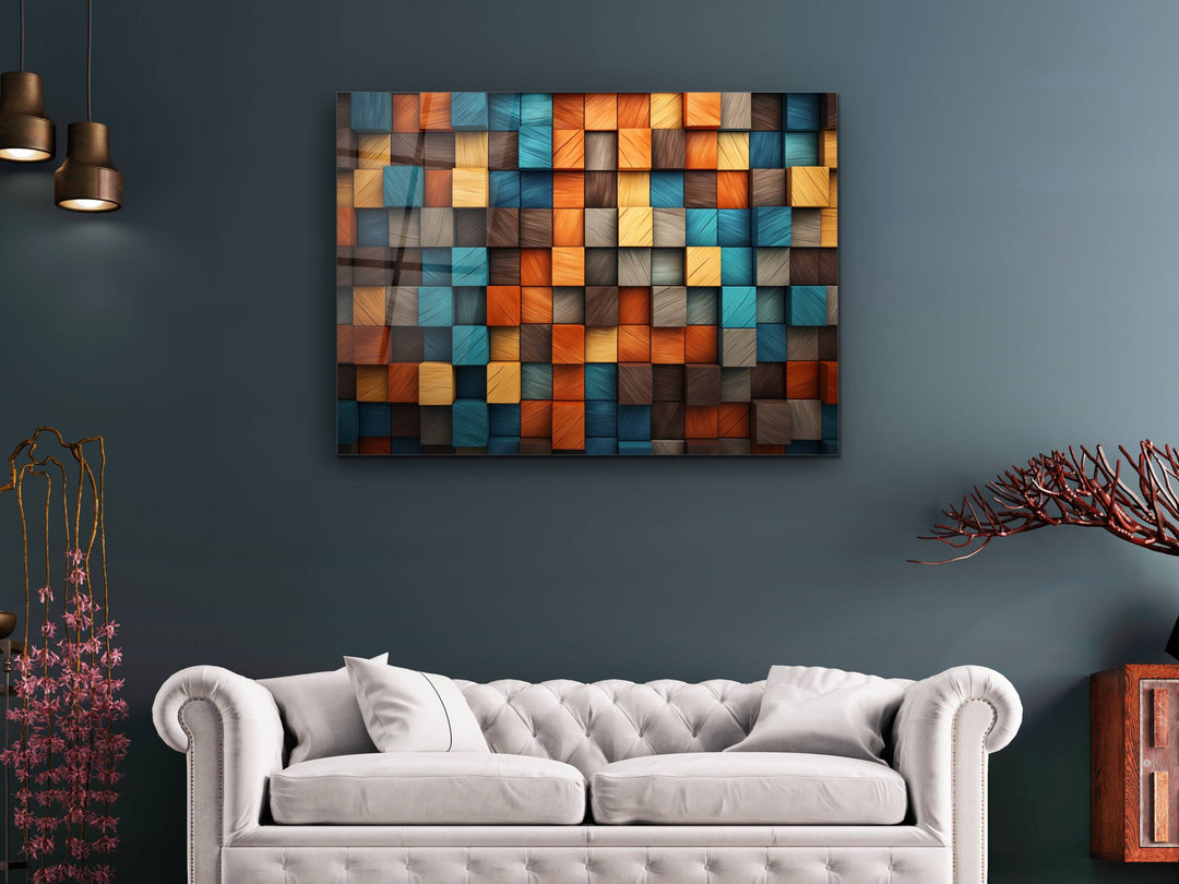 Abstract Colorful Wooden Pattern Glass Printing Wall Art- Home&Office Wall Decor