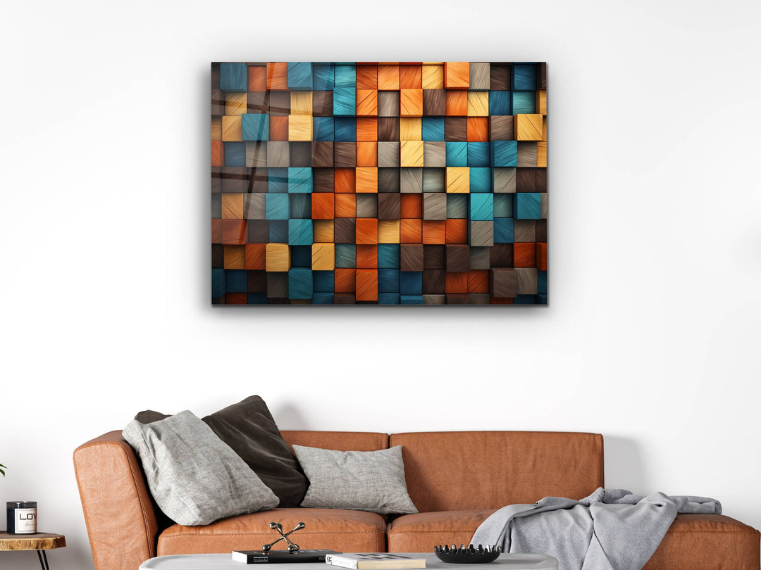 Abstract Colorful Wooden Pattern Glass Printing Wall Art- Home&Office Wall Decor