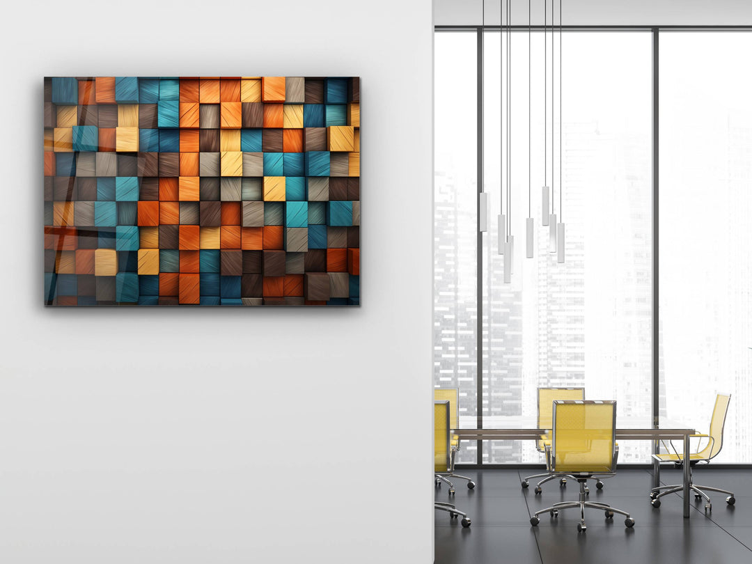 Abstract Colorful Wooden Pattern Glass Printing Wall Art- Home&Office Wall Decor