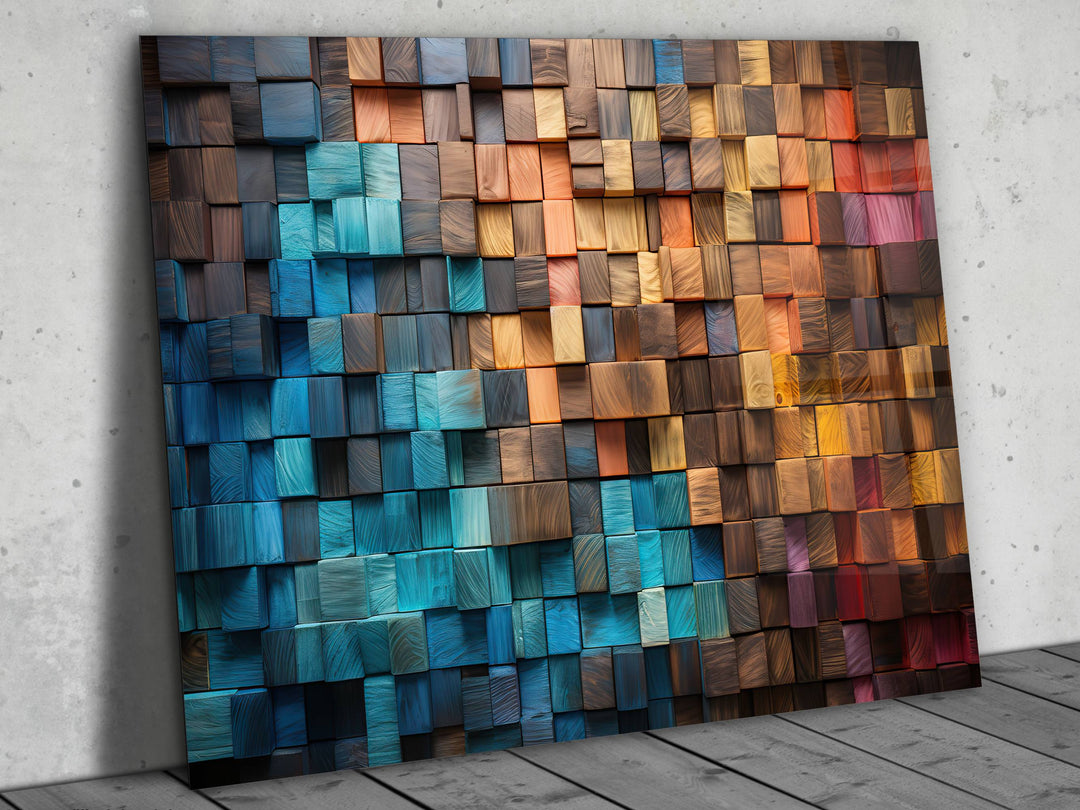 Abstract Colorful Wooden Pattern Glass Printing Wall Art- Home&Office Wall Decor