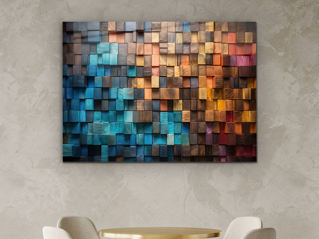 Abstract Colorful Wooden Pattern Glass Printing Wall Art- Home&Office Wall Decor