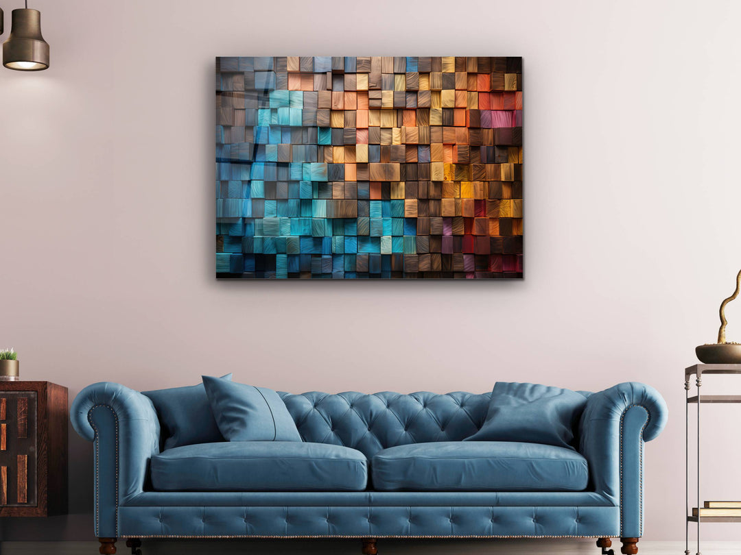 Abstract Colorful Wooden Pattern Glass Printing Wall Art- Home&Office Wall Decor