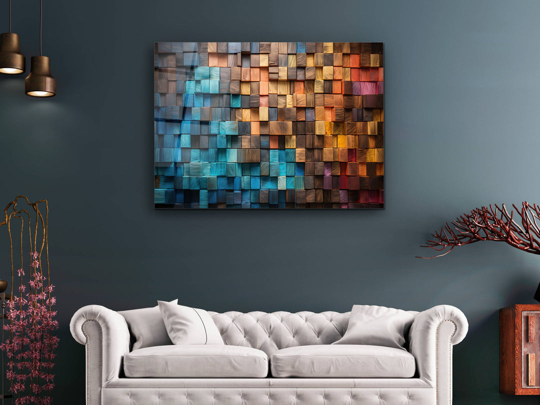 Abstract Colorful Wooden Pattern Glass Printing Wall Art- Home&Office Wall Decor