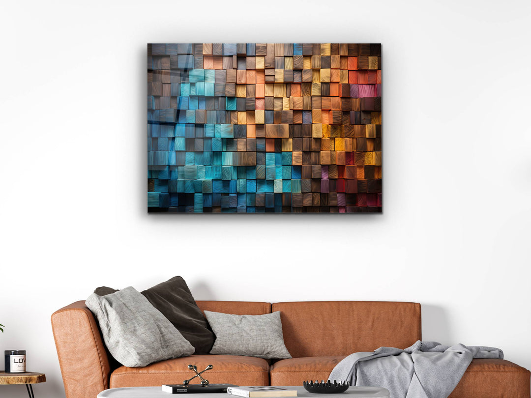 Abstract Colorful Wooden Pattern Glass Printing Wall Art- Home&Office Wall Decor