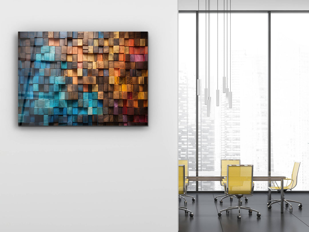 Abstract Colorful Wooden Pattern Glass Printing Wall Art- Home&Office Wall Decor