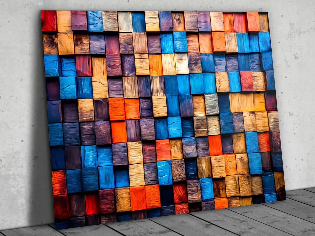 Abstract Colorful Wooden Pattern Glass Printing Wall Art- Home&Office Wall Decor