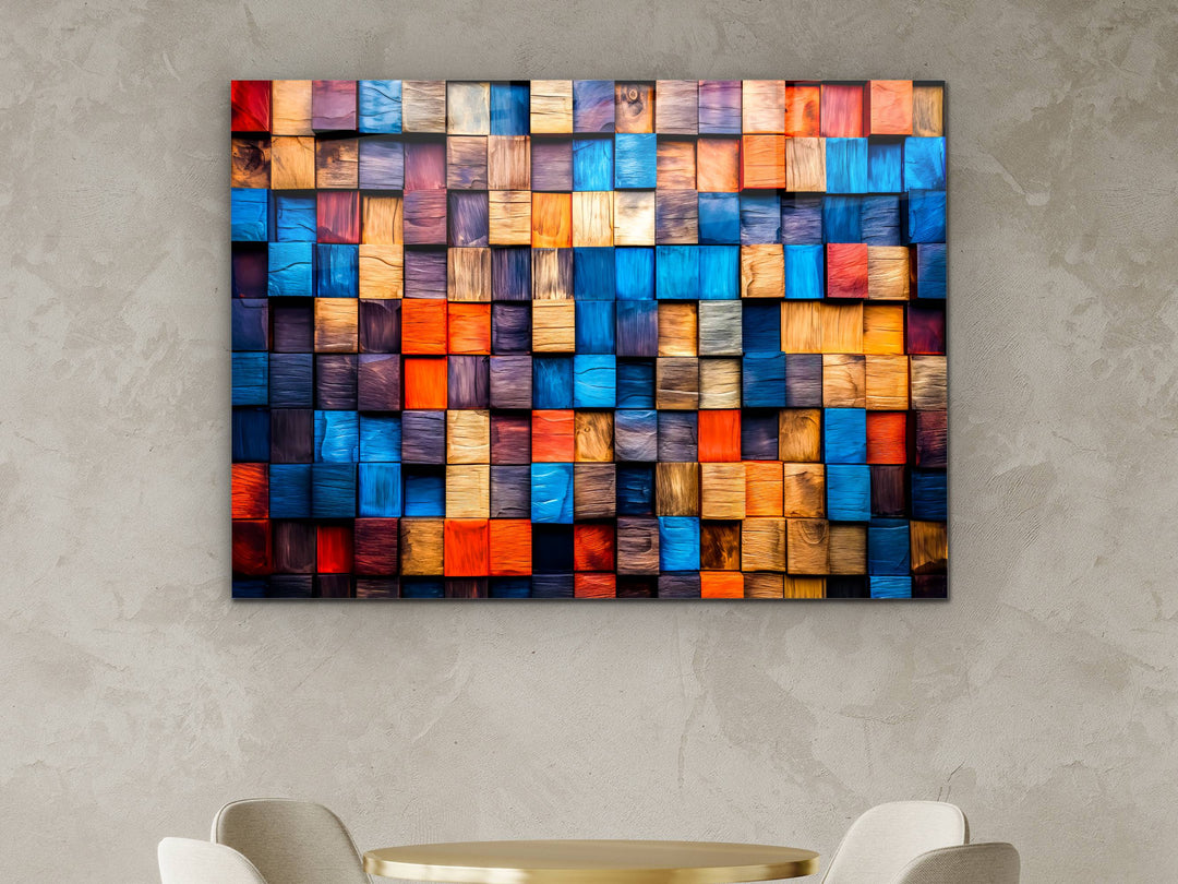 Abstract Colorful Wooden Pattern Glass Printing Wall Art- Home&Office Wall Decor