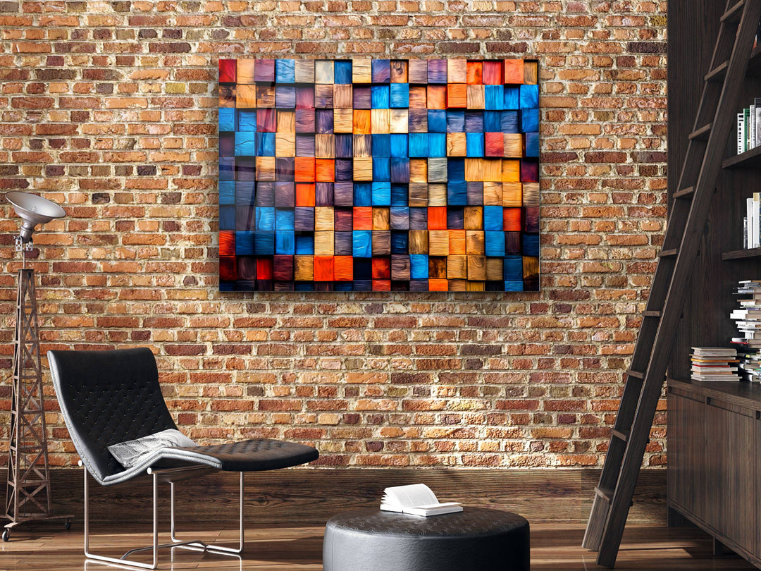 Abstract Colorful Wooden Pattern Glass Printing Wall Art- Home&Office Wall Decor