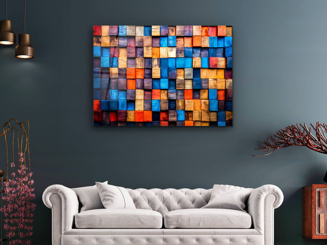 Abstract Colorful Wooden Pattern Glass Printing Wall Art- Home&Office Wall Decor