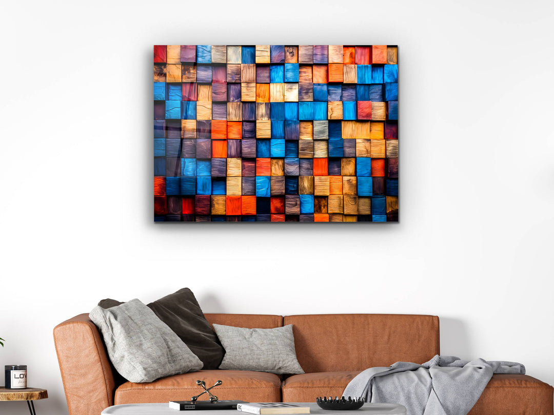 Abstract Colorful Wooden Pattern Glass Printing Wall Art- Home&Office Wall Decor