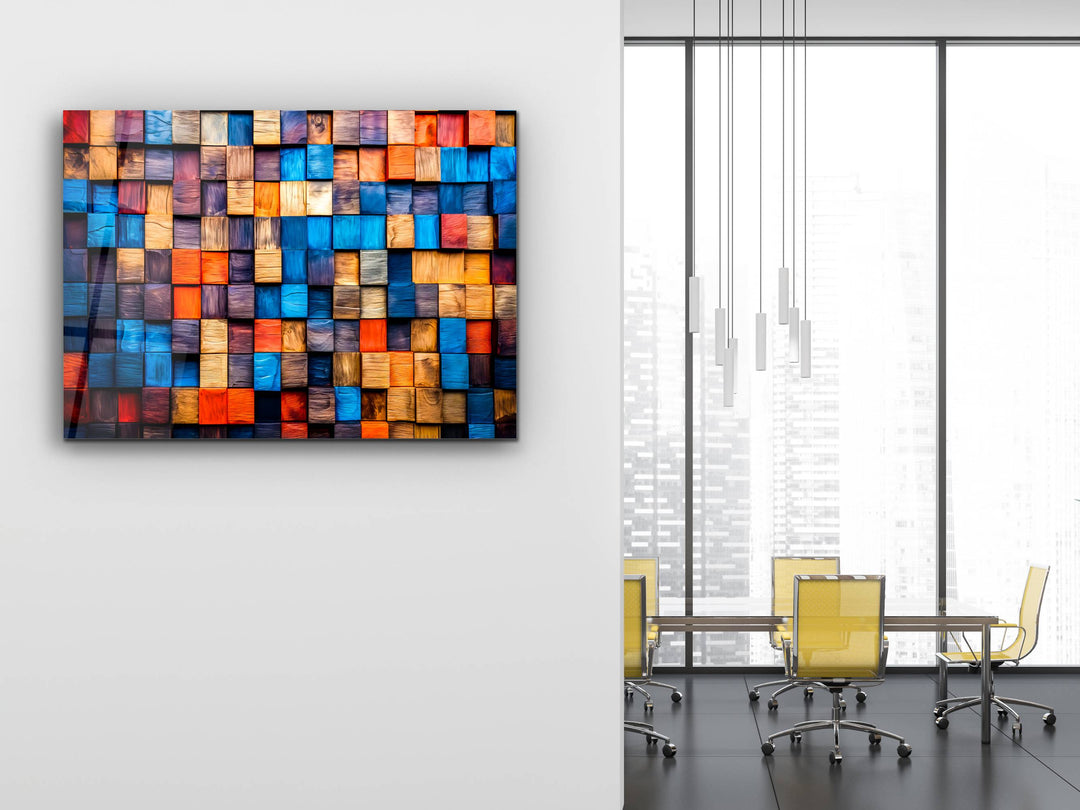 Abstract Colorful Wooden Pattern Glass Printing Wall Art- Home&Office Wall Decor