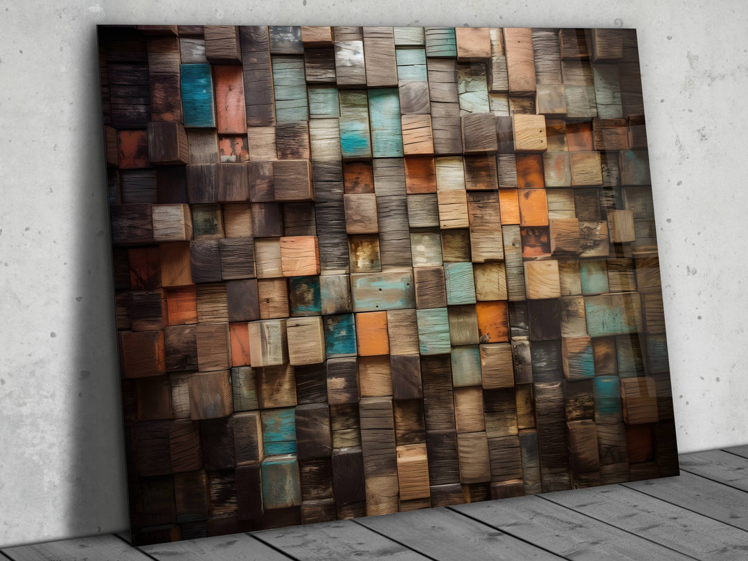 Abstract Colorful Wooden Pattern Glass Printing Wall Art- Home&Office Wall Decor