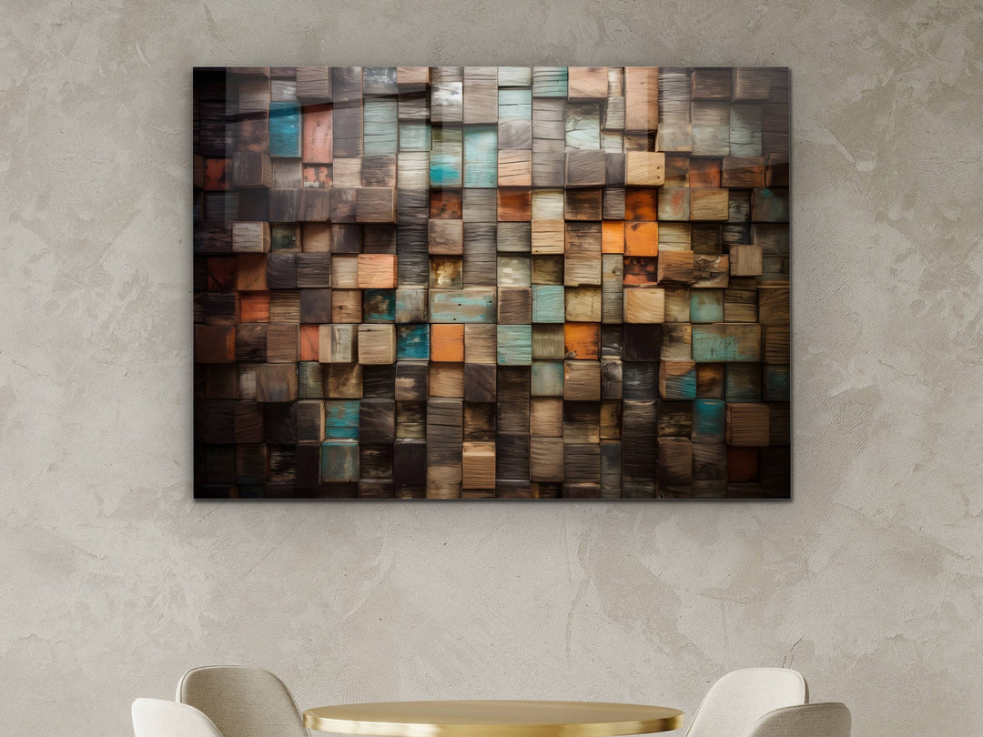 Abstract Colorful Wooden Pattern Glass Printing Wall Art- Home&Office Wall Decor