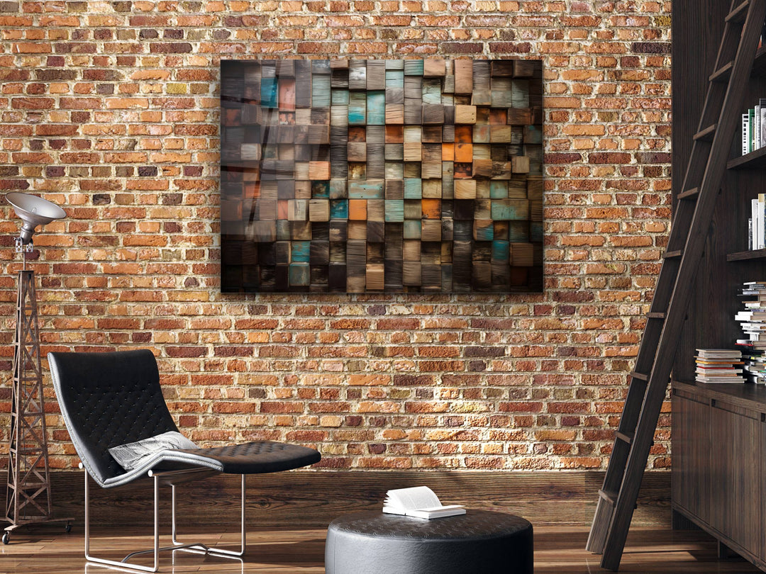 Abstract Colorful Wooden Pattern Glass Printing Wall Art- Home&Office Wall Decor