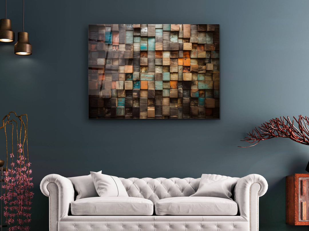 Abstract Colorful Wooden Pattern Glass Printing Wall Art- Home&Office Wall Decor