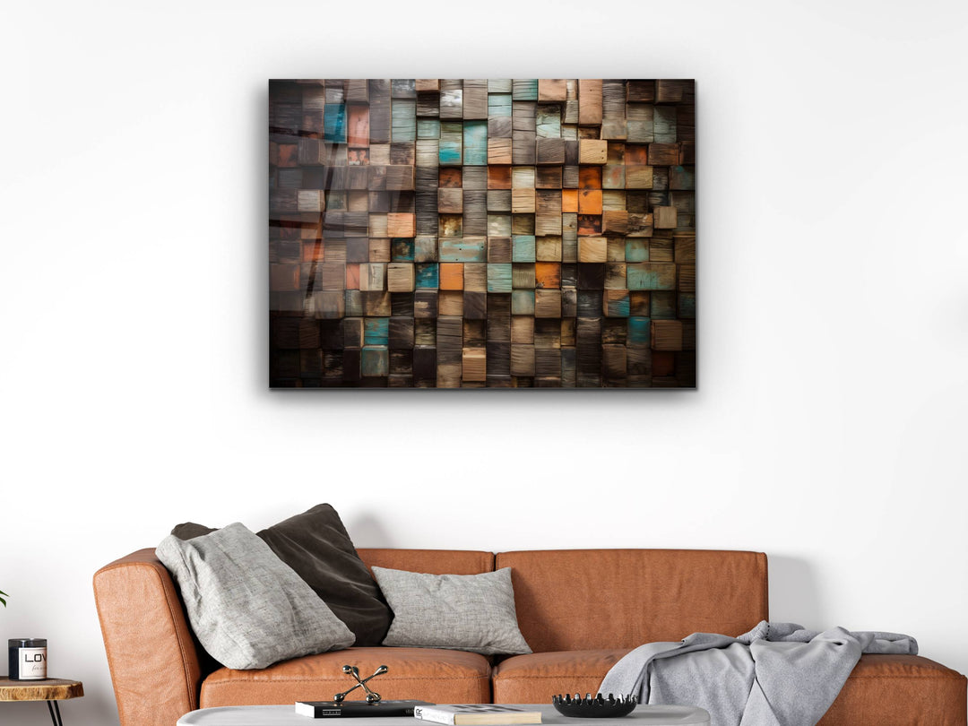 Abstract Colorful Wooden Pattern Glass Printing Wall Art- Home&Office Wall Decor