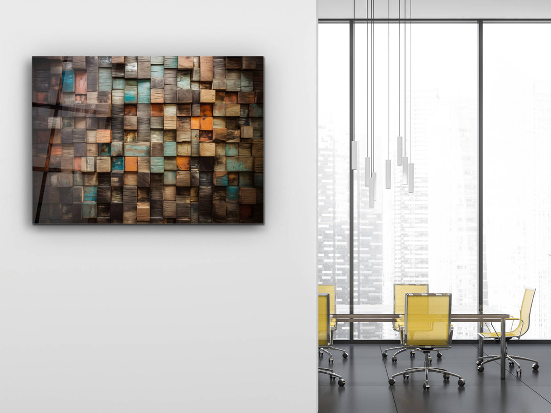 Abstract Colorful Wooden Pattern Glass Printing Wall Art- Home&Office Wall Decor