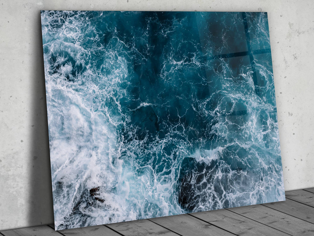 Blue Ocean Glass Printing Wall Art - Beach Glass Wall Decor