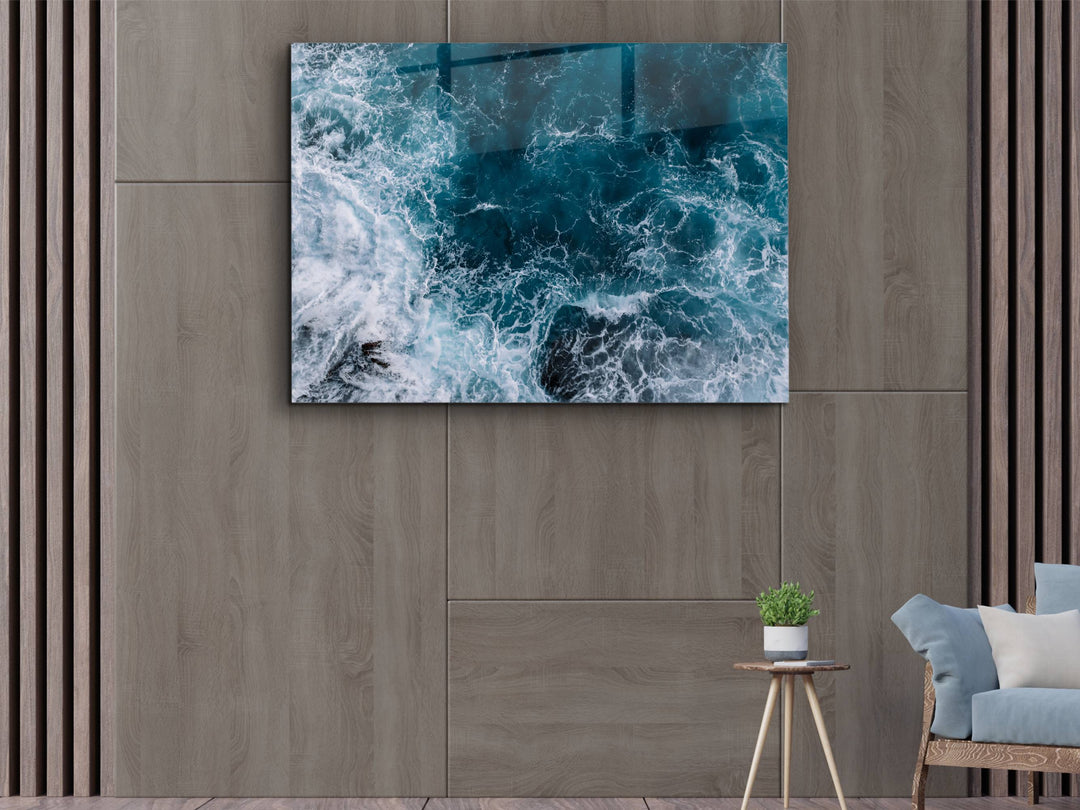 Blue Ocean Glass Printing Wall Art - Beach Glass Wall Decor