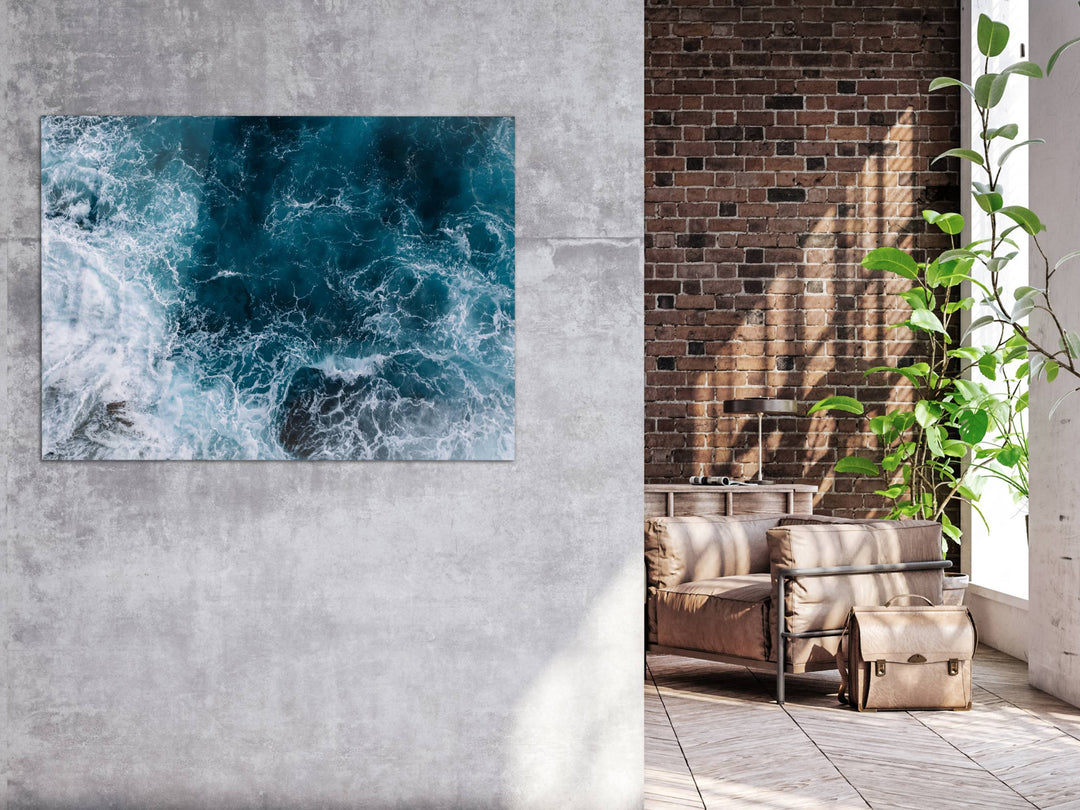 Blue Ocean Glass Printing Wall Art - Beach Glass Wall Decor