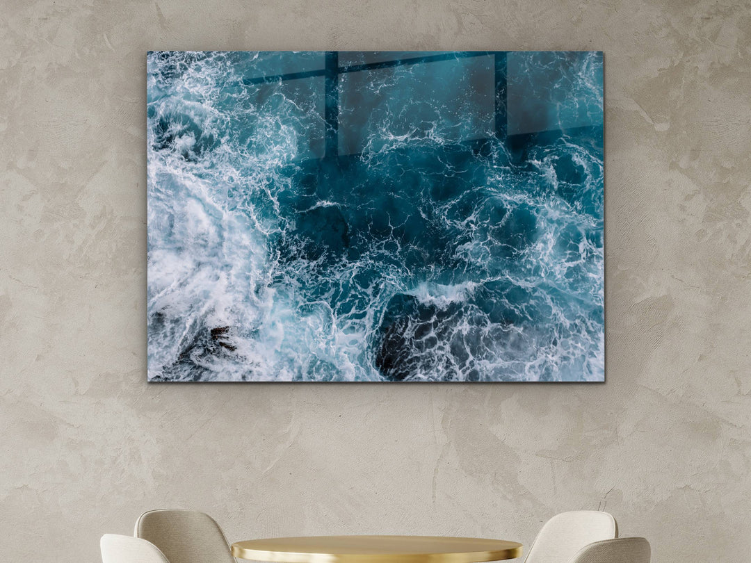 Blue Ocean Glass Printing Wall Art - Beach Glass Wall Decor