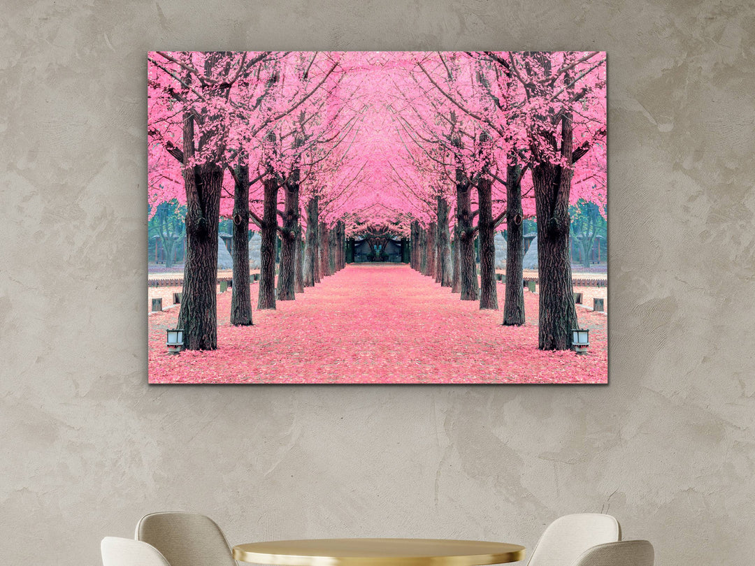 Landscape Pink Tree Glass Printing Wall Art - Home&Office Wall Decor