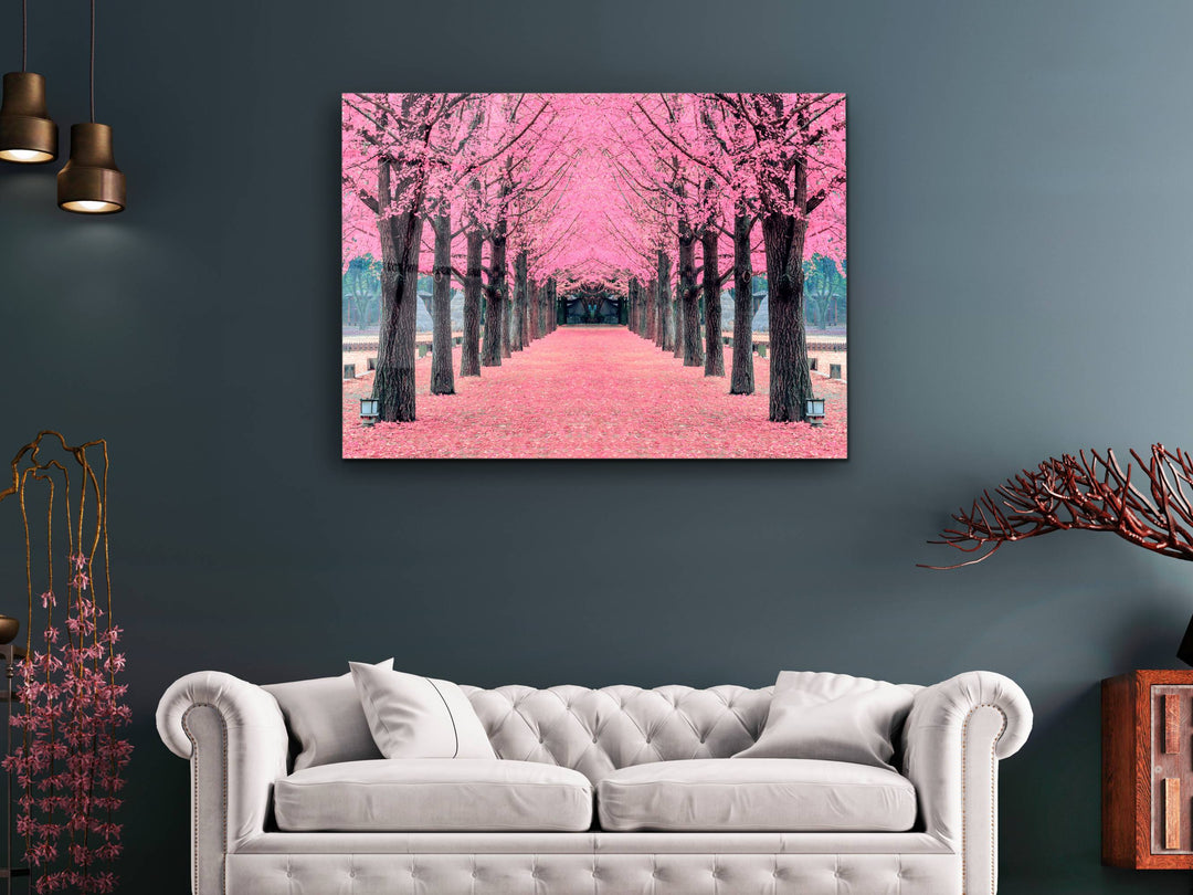 Landscape Pink Tree Glass Printing Wall Art - Home&Office Wall Decor