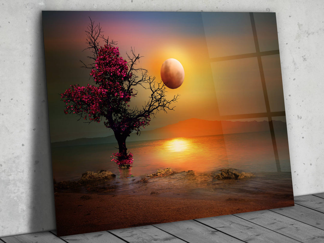 Autumn Glass Printing Wall Art-Sunset Home Office Wall Decor