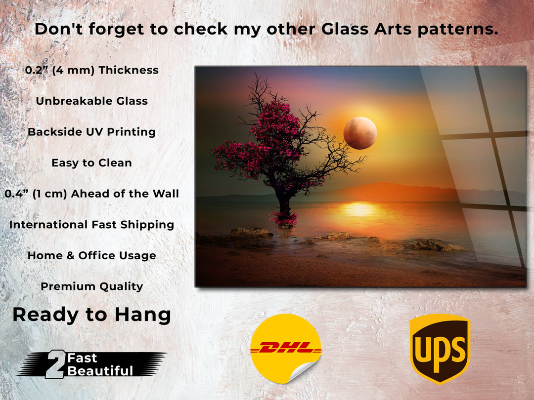 Autumn Glass Printing Wall Art-Sunset Home Office Wall Decor