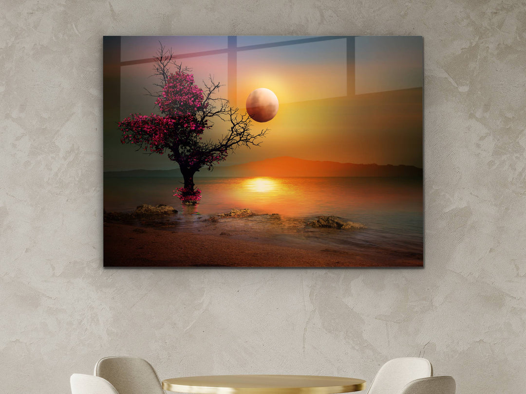 Autumn Glass Printing Wall Art-Sunset Home Office Wall Decor