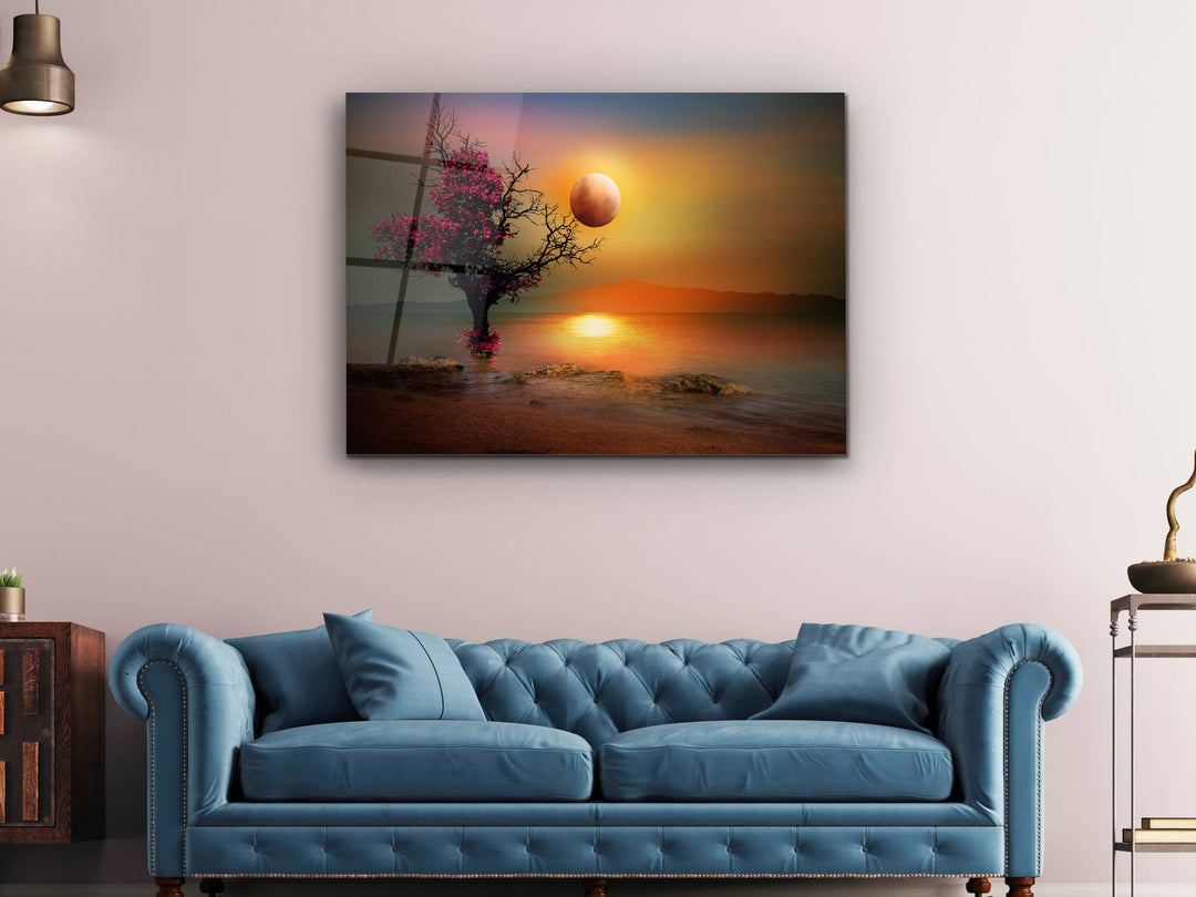 Autumn Glass Printing Wall Art-Sunset Home Office Wall Decor