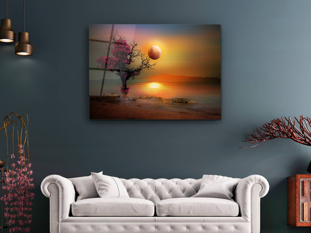 Autumn Glass Printing Wall Art-Sunset Home Office Wall Decor