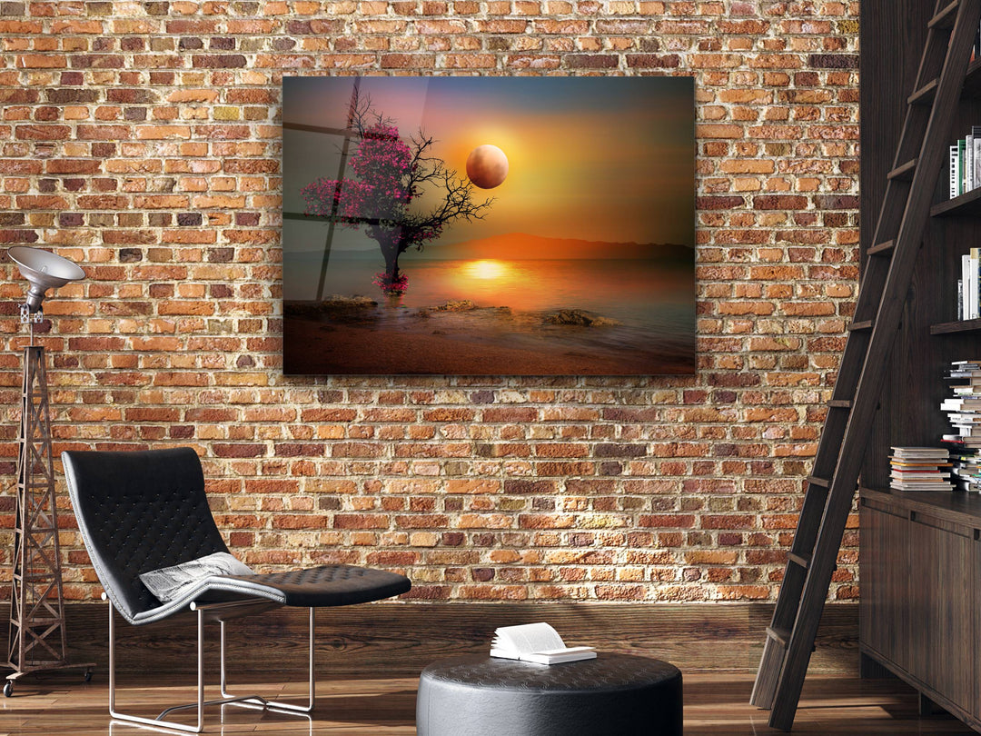 Autumn Glass Printing Wall Art-Sunset Home Office Wall Decor