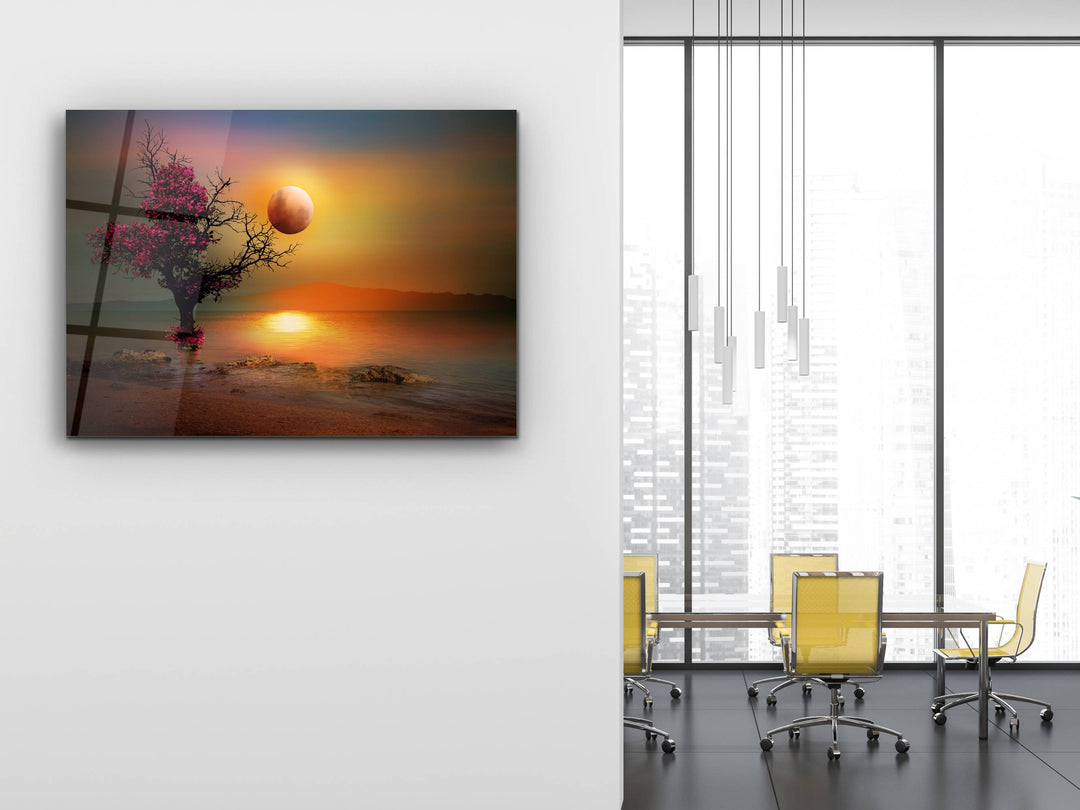 Autumn Glass Printing Wall Art-Sunset Home Office Wall Decor