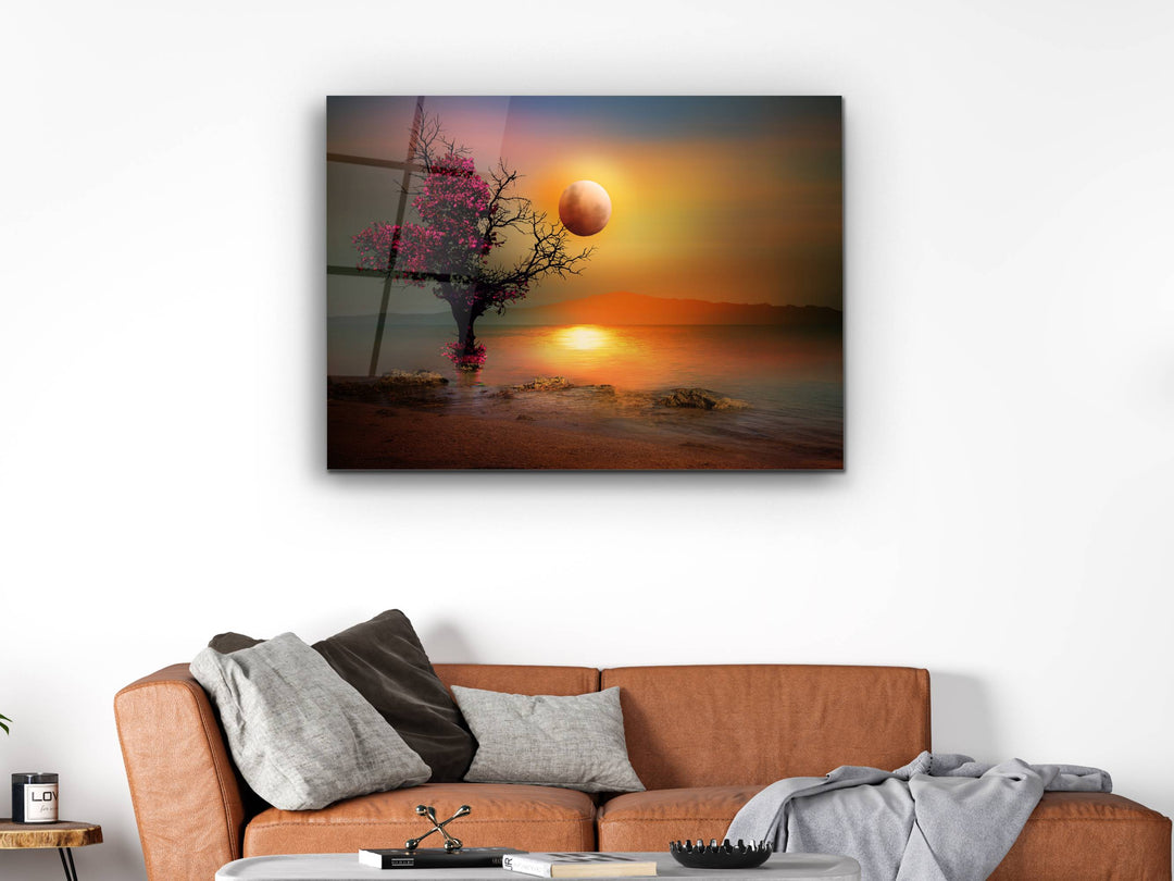 Autumn Glass Printing Wall Art-Sunset Home Office Wall Decor