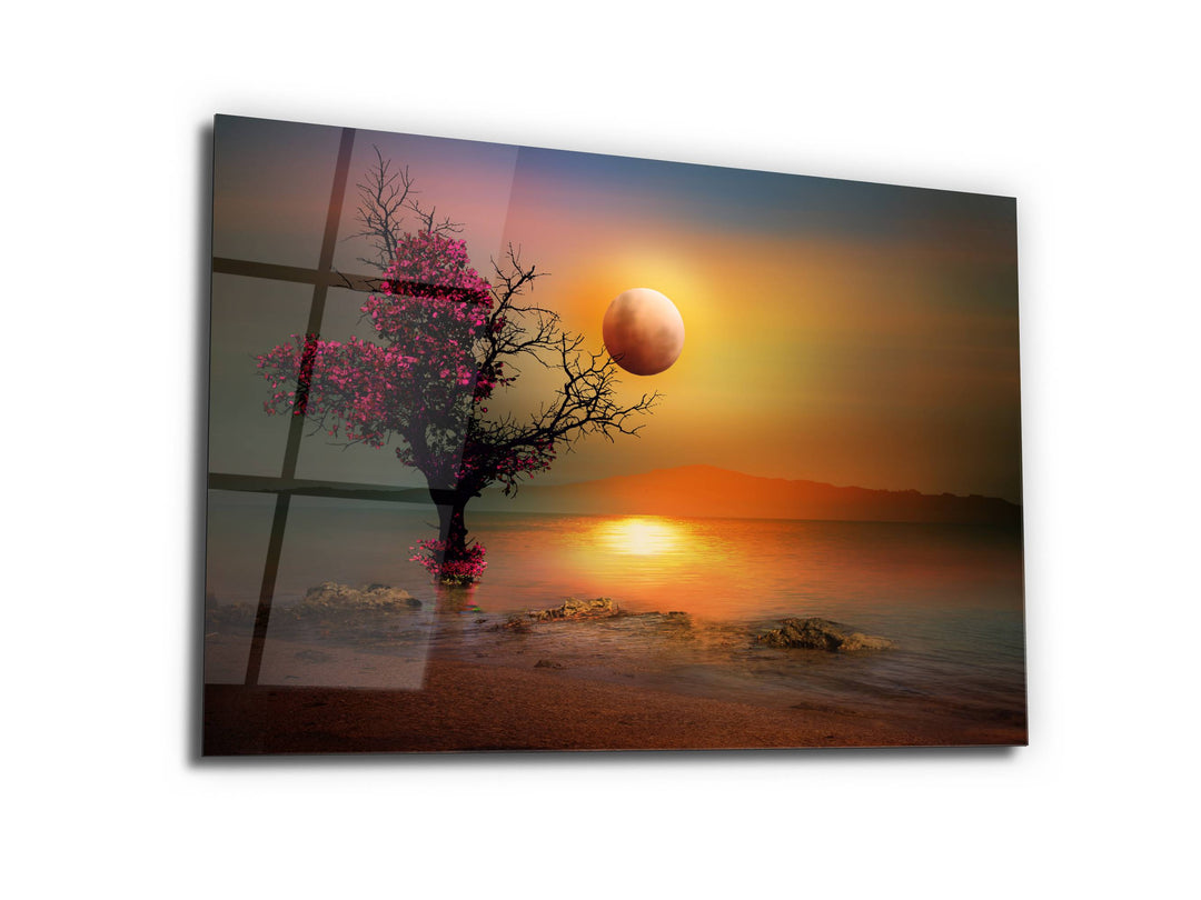 Autumn Glass Printing Wall Art-Sunset Home Office Wall Decor