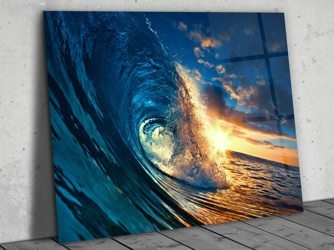 Blue Ocean Wave Glass Printing Wall Art - Abstract Glass Wall Decor