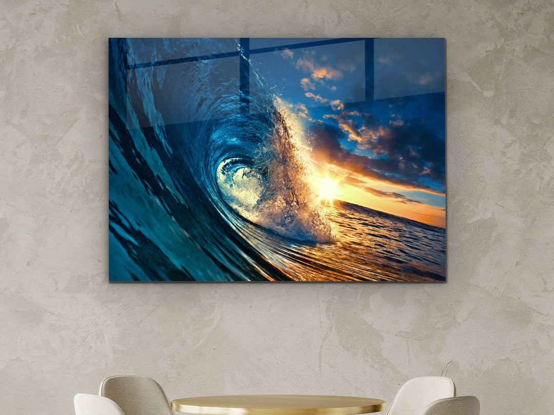 Blue Ocean Wave Glass Printing Wall Art - Abstract Glass Wall Decor