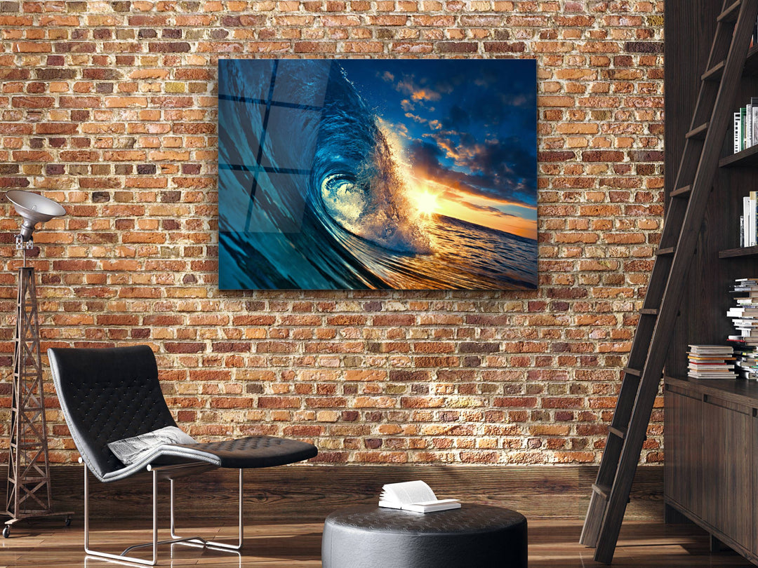 Blue Ocean Wave Glass Printing Wall Art - Abstract Glass Wall Decor