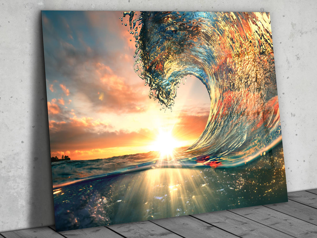 Blue Ocean Wave Glass Printing Wall Art - Abstract Glass Wall Decor