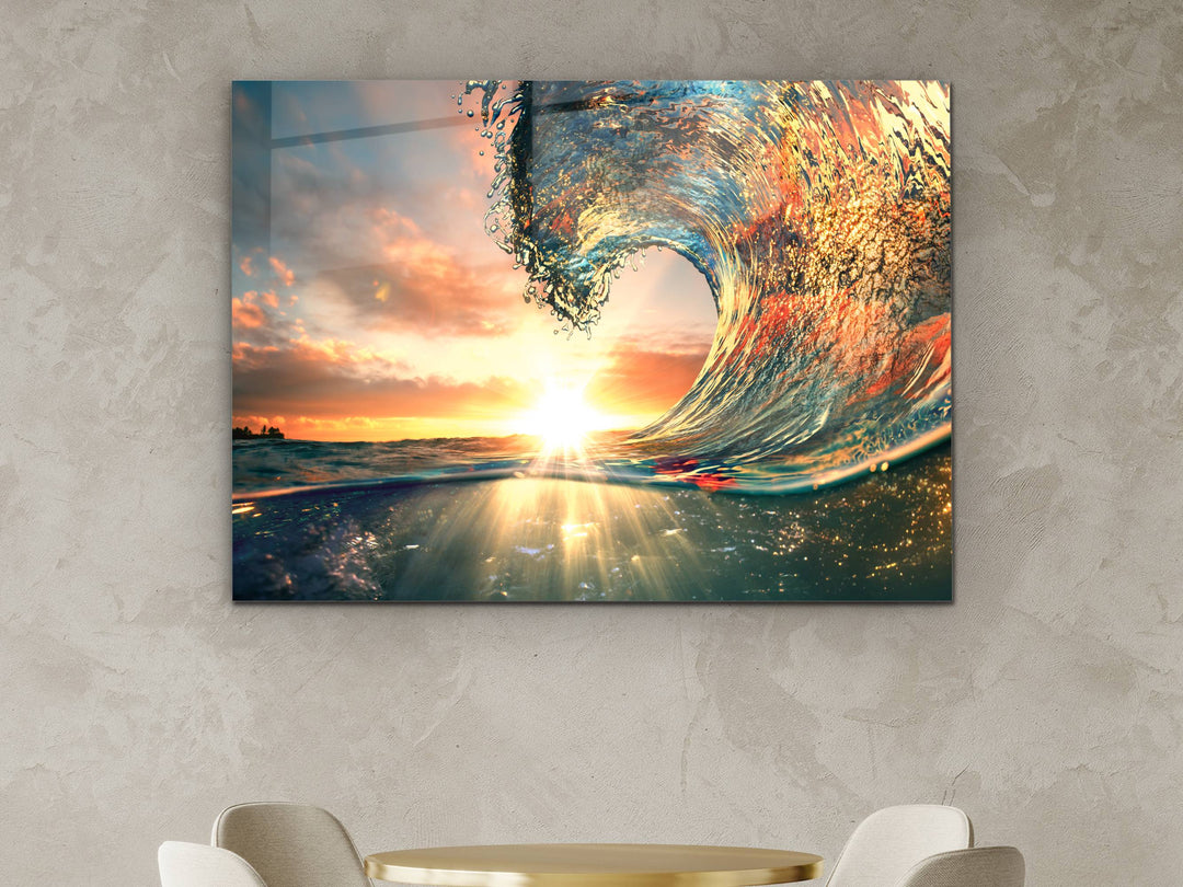 Blue Ocean Wave Glass Printing Wall Art - Abstract Glass Wall Decor