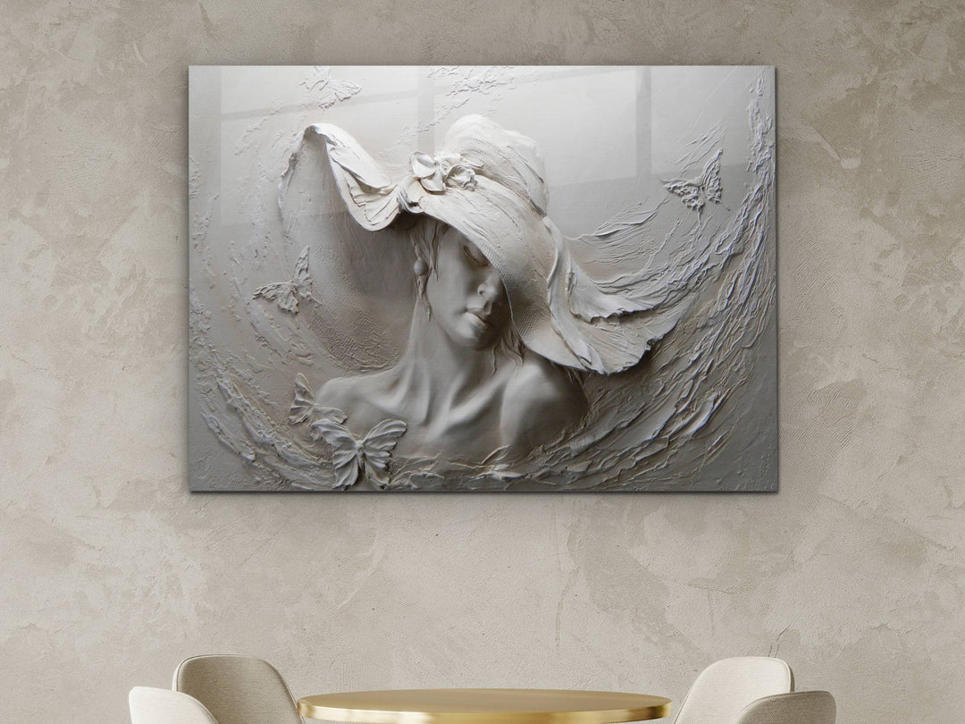 Abstract White Glass Printing Wall Art - Modern Glass Wall Decor