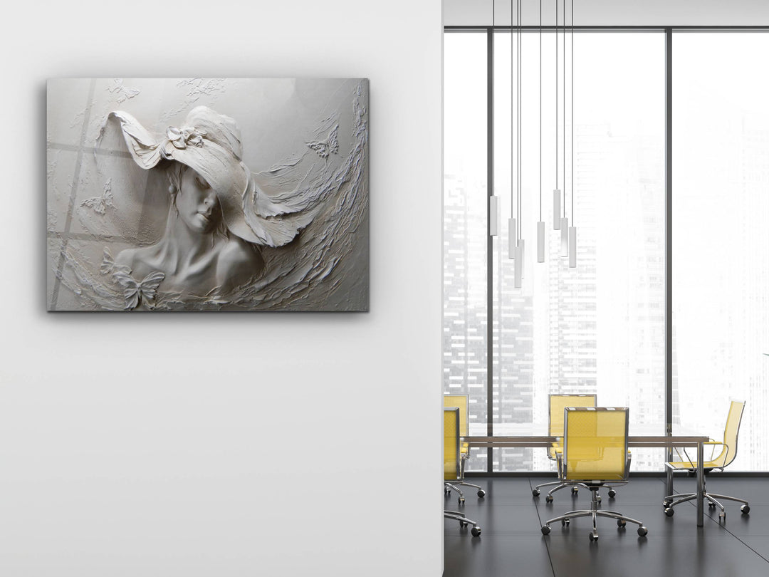 Abstract White Glass Printing Wall Art - Modern Glass Wall Decor